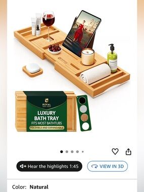 NEW Luxury Bamboo Bath Tray - Natural Bamboo